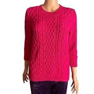 Talbots Pink Sweater MP Cable Popcorn Knit Pullover Preppy Cabin Core Winter
